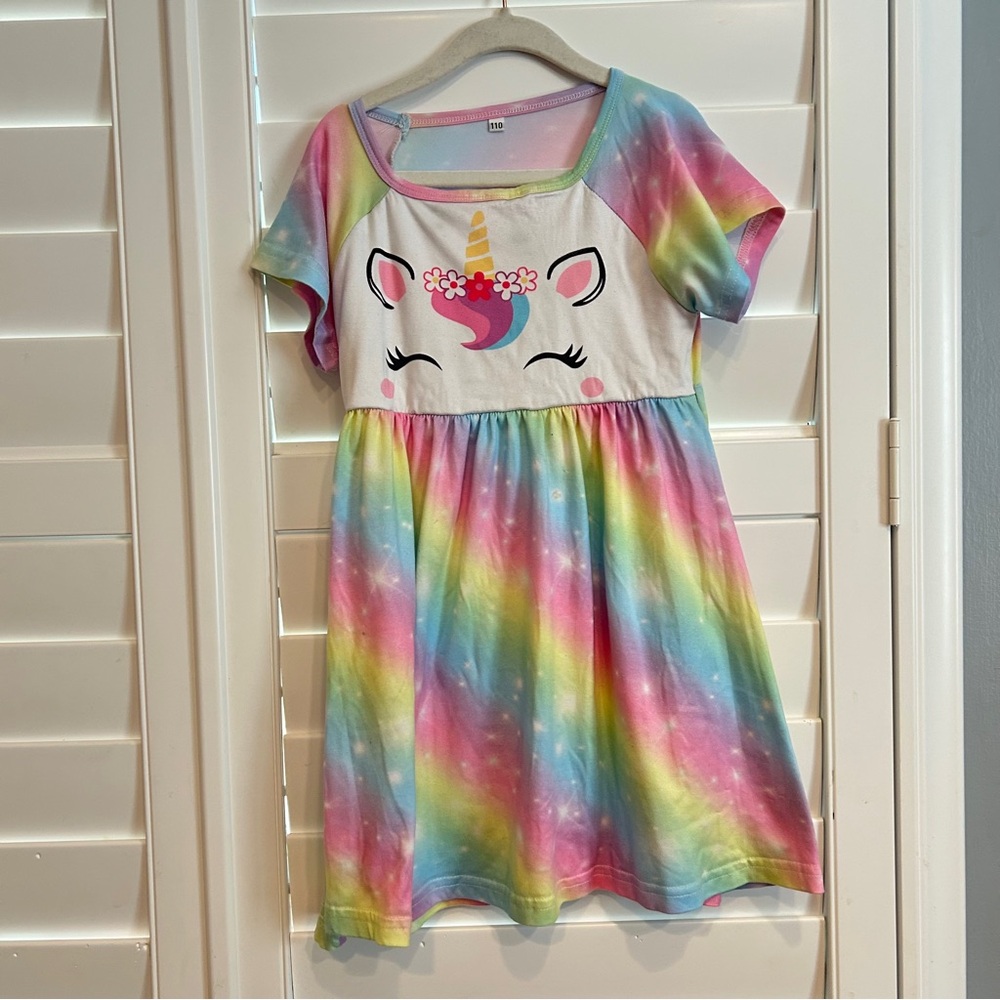 Unicorn Rainbow Nightgown Pink White Multi Size 4